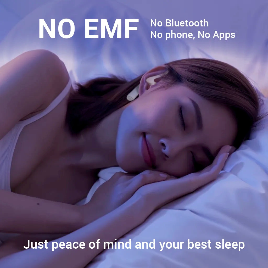 SOUNDOFF SLEEP earbuds, NO EMF, no bluetooth, no phone, no app. Just peace of mind and your best sleep