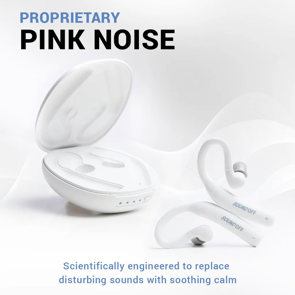 SOUNDOFF noise masking earbuds for better sleep and blocking snoring with proprietary pink noise