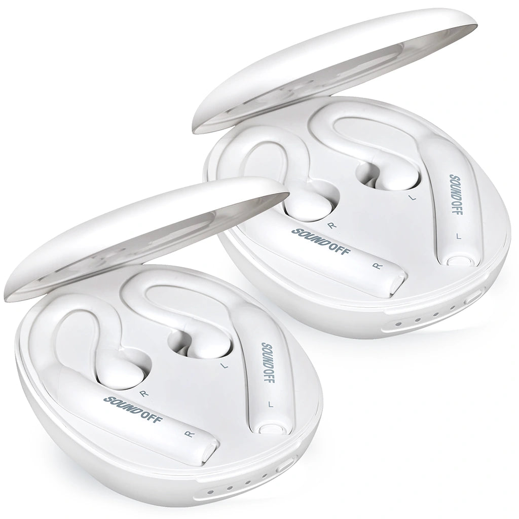 SoundOff best noise-masking earbuds for sleep and blocking snoring, open case 2-Pack