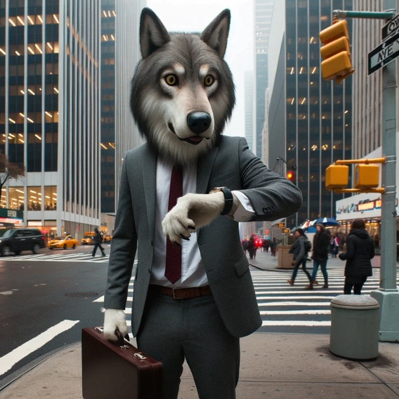Man in suit with head of wolf for chronotype wolf