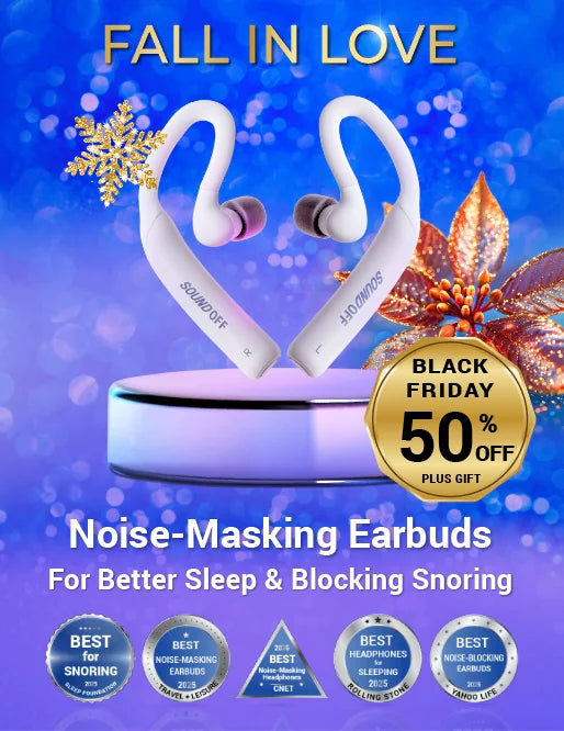 SoundOff award winning noise-masking earbuds for sleep and blocking snoring black friday special mob