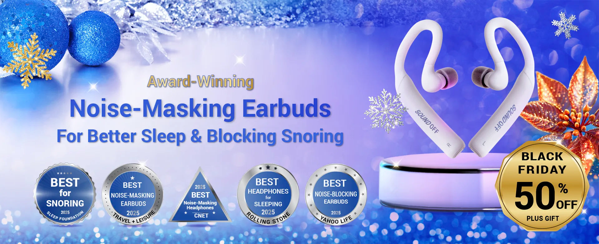 SoundOff award winning noise-masking earbuds for sleep and blocking snoring black friday special