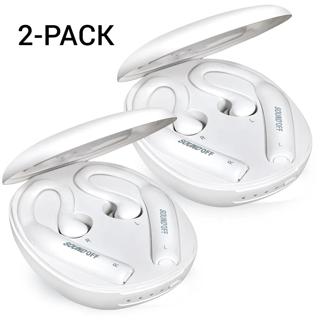 SoundOff best noise-masking earbuds for sleep and blocking snoring, open case 2-Pack